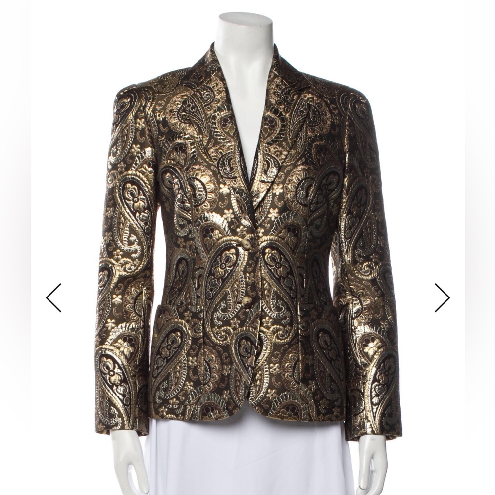 Vintage Celine 2000s Tapestry Brocade Blazer Evening Jacket‎ Brown Gold Holiday